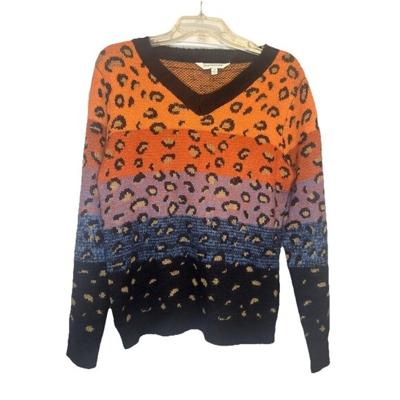 Davi & Dani Color Block Ombré Animal Print V Neck Sweater Sz M Art To Wear - Picture 3 of 9